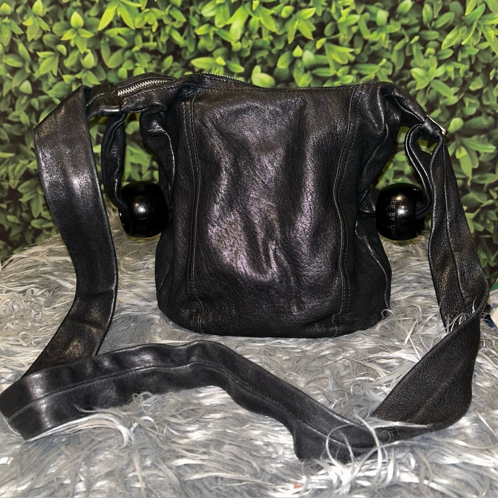 SEE By CHLOE Classic VTG RARE Elegant Black Leather Hobo Shoulder Bag